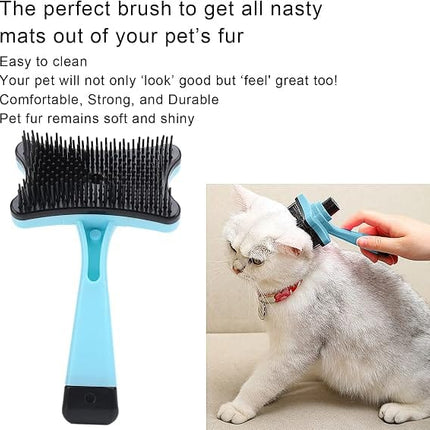 Nunbell Dog and cat Self Cleaning Slicker Brush for Cats and Dogs Light Blue