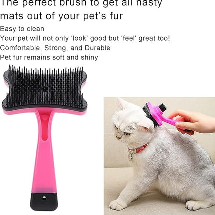 Nunbell Dog and cat Self Cleaning Slicker Brush for Cats and Dogs Pink
