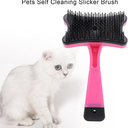 Nunbell Dog and cat Self Cleaning Slicker Brush for Cats and Dogs Pink