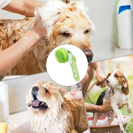 Nunbell Dog and cat Shampoo Dispensing Pet Massage Brush Long Handle Green