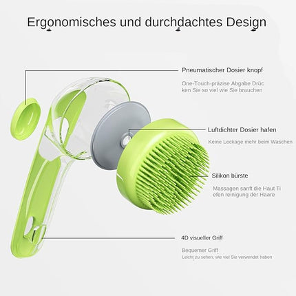 Nunbell Dog and cat Shampoo Dispensing Pet Massage Brush Long Handle Green