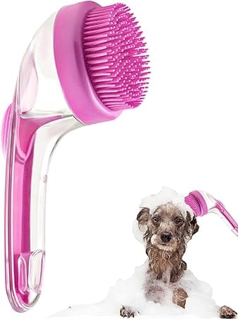 Nunbell Dog and cat Shampoo Dispensing Pet Massage Brush Long Handle Pink