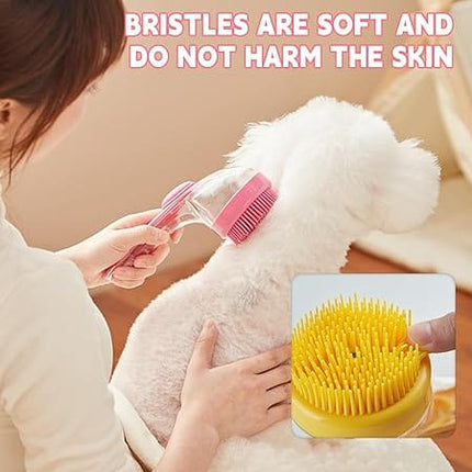 Nunbell Dog and cat Shampoo Dispensing Pet Massage Brush Long Handle Pink