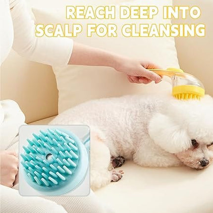 Nunbell Dog and cat Shampoo Dispensing Pet Massage Brush Long Handle Sky Blue