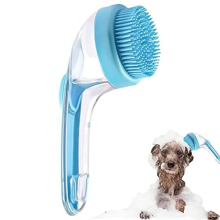 Nunbell Dog and cat Shampoo Dispensing Pet Massage Brush Long Handle Sky Blue