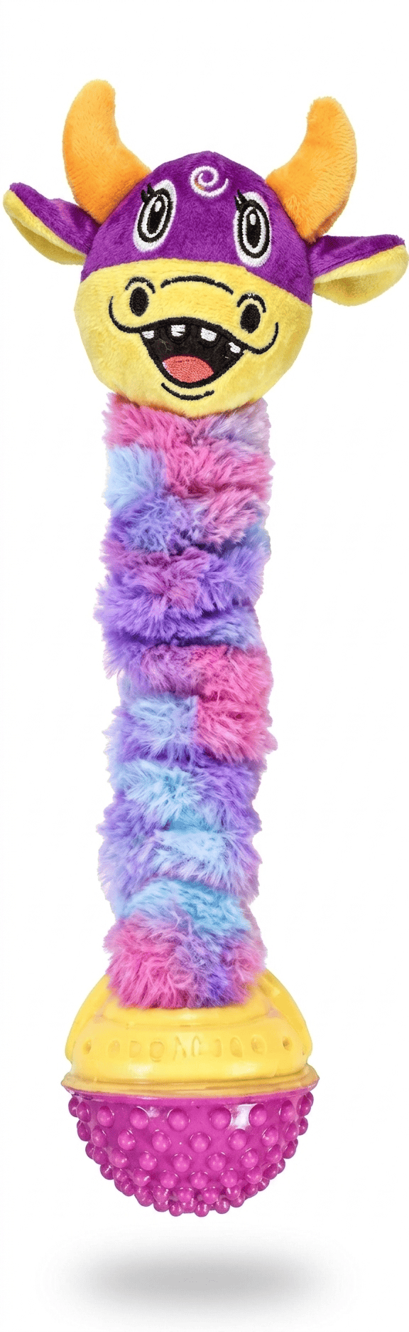 Nunbell Dog and cat Spot Plush Dog Toy with Rubber Chew Ball Squeaky Colorful Interactive Toy