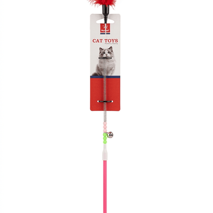 Nunbell dog Nunbell Feather Teaser Wand Cat Toy With Bell Red