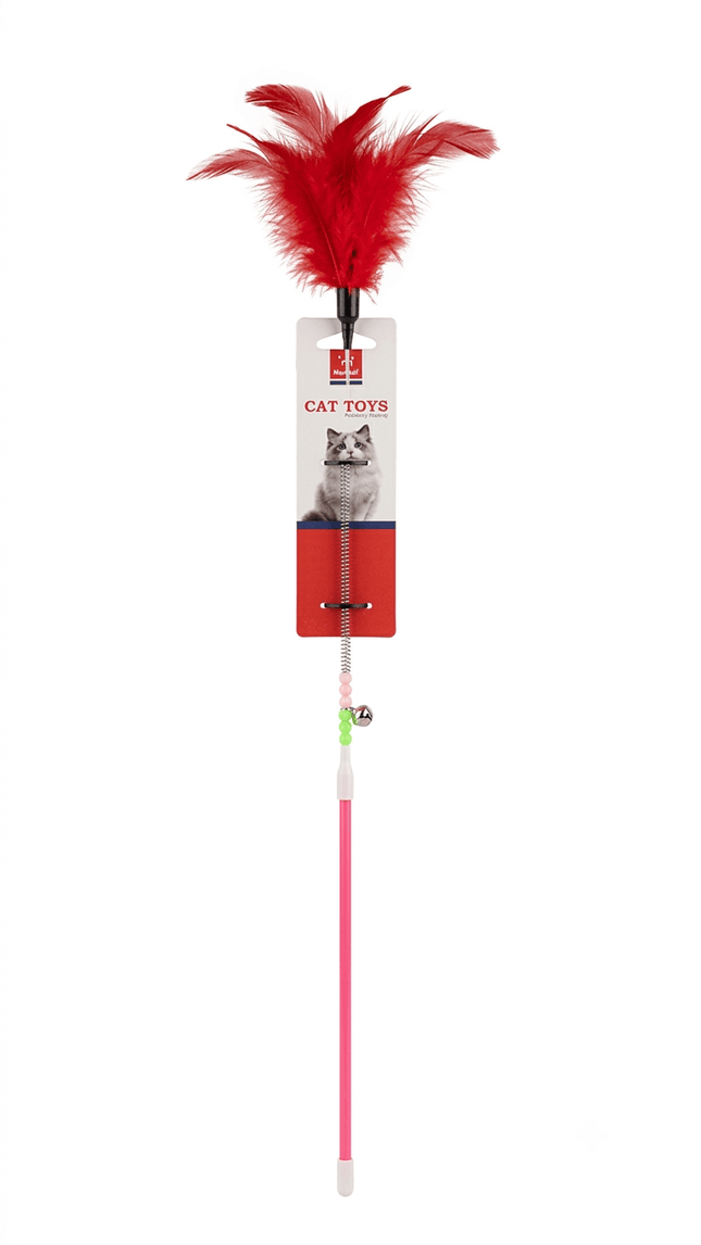 Nunbell dog Nunbell Feather Teaser Wand Cat Toy With Bell Red