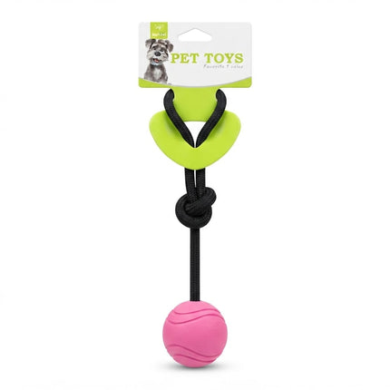 Nunbell Dog Nunbell Interactive Dog Tug Toy with Rubber Ball and Rope Dental Chewer Small Pink