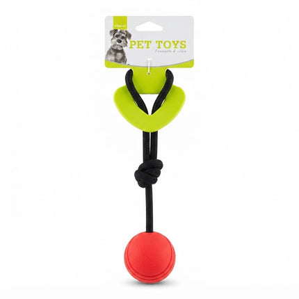 Nunbell Dog Nunbell Interactive Dog Tug Toy with Rubber Ball and Rope Dental Chewer Small Red