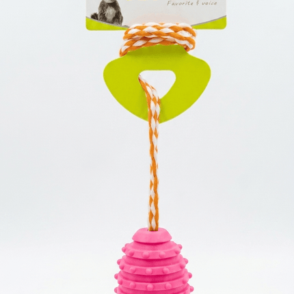 Nunbell Dog Nunbell Pet Chew Toy Textured Dental Ball with Rope for Dogs Pink