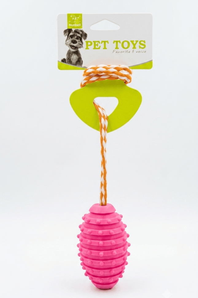 Nunbell Dog Nunbell Pet Chew Toy Textured Dental Ball with Rope for Dogs Pink