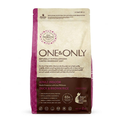 One & Only Cat One & Only Adult Indoor Cat Food  Duck And Brown Rice 2KG Naturally Hypoallergenic Monoprotein Diet