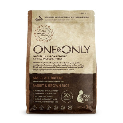 One & Only Dog One & Only Adult Dog Food Rabbit And Brown Rice 3KG Naturally Hypoallergenic Limited Ingredient Diet