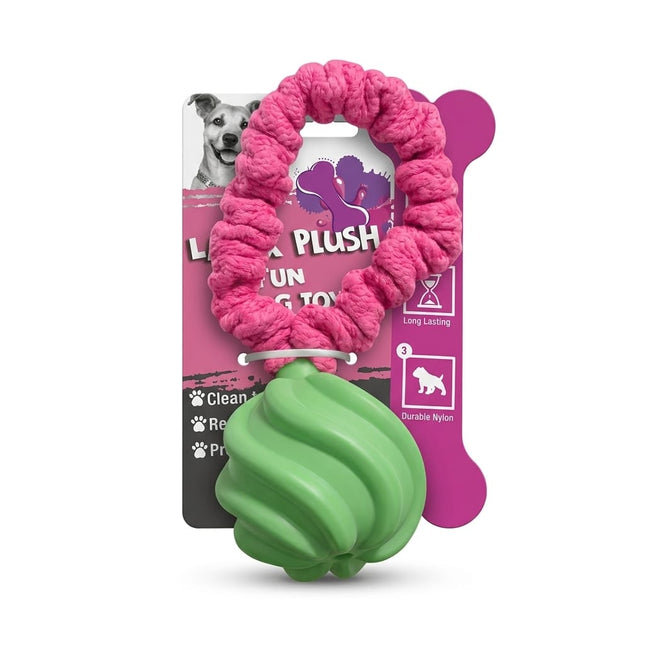 Orgo Dog Orgo Durable Plush Fabric Ring Dog Tug Toy Swirled Rubber Ball Chew Toy for Dental Health