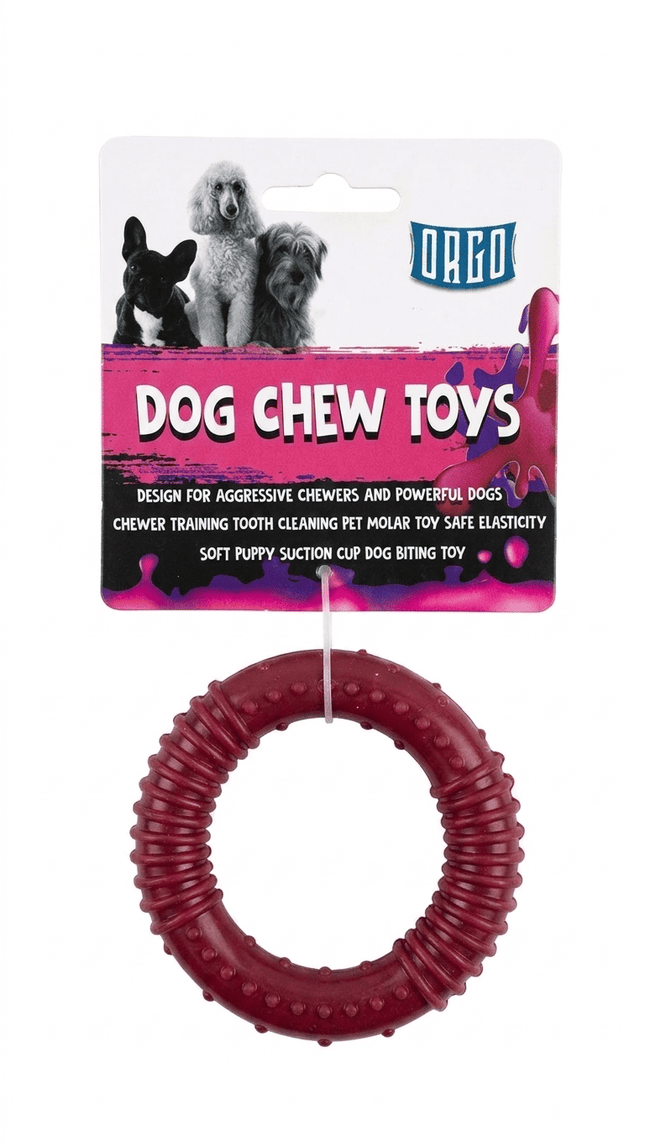 Orgo Dog Orgo Durable Ring Dog Chew Toy for Dental Cleaning Burgundy