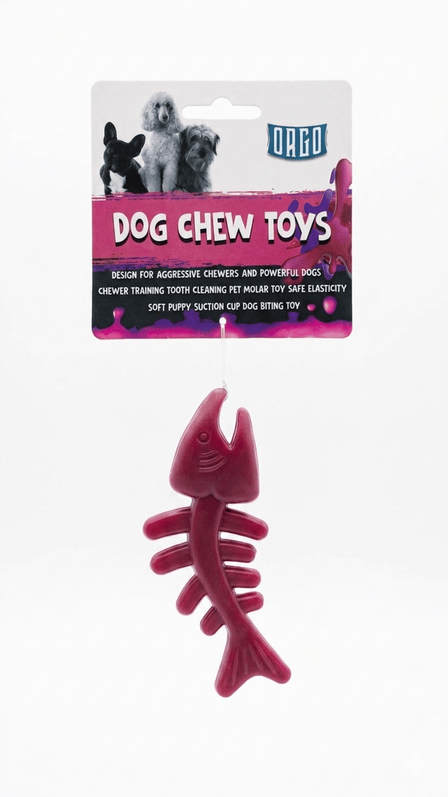 Orgo Dog Orgo Fish Bone Rubber Chew Toy Burgundy