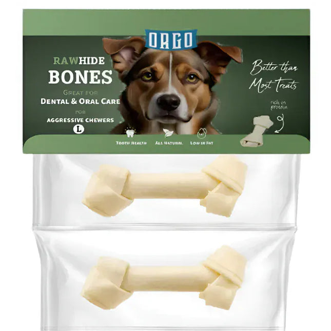 Orgo Dog Orgo Large White Rawhide Bone Dog Chew Treats 2 pes