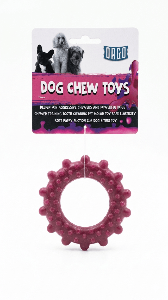 Orgo Dog Orgo Spiky Ring Dog Chew Toy for Dental Care Burgundy