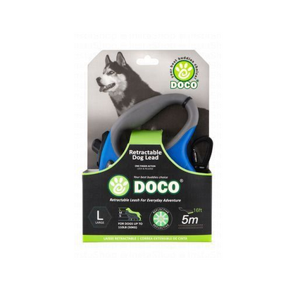 Doco Large Blue and gray 5m Reflective and Retractable Leash for Dogs Up to 50kg