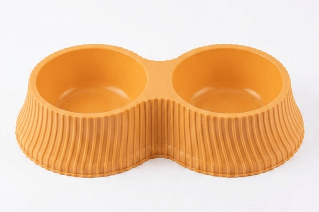 Pete and Pet Dog and cat Double Plastic Pet Bowl for Food And Water Sage Mustard Yellow