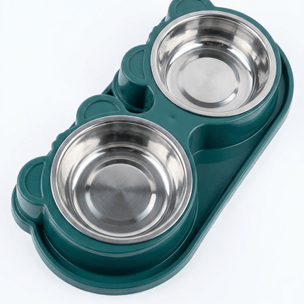 Pete and Pet Dog and cat Double Stainless Steel Bowls for Cats And Small Dogs Dark Green