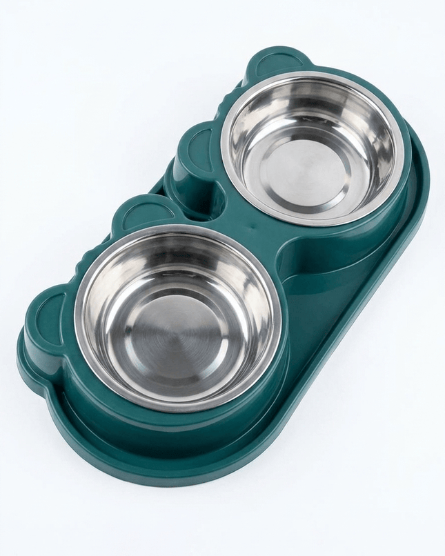 Pete and Pet Dog and cat Double Stainless Steel Bowls for Cats And Small Dogs Dark Green