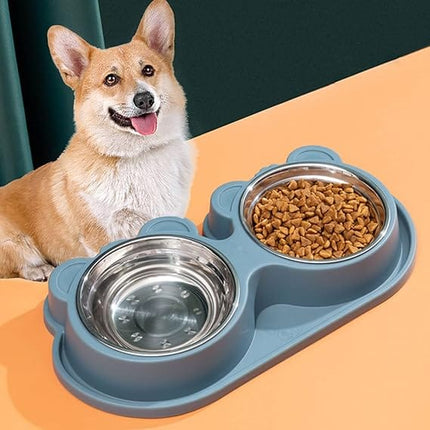 Pete and Pet Dog and cat Double Stainless Steel Bowls for Cats And Small Dogs  Orange