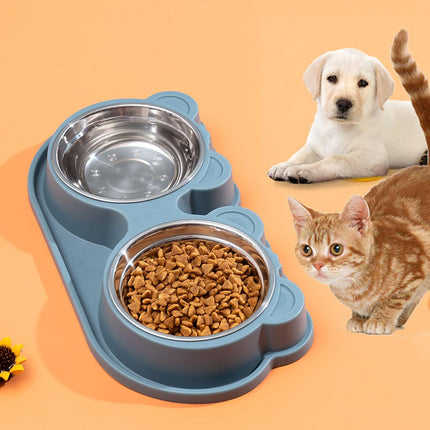 Pete and Pet Dog and cat Double Stainless Steel Bowls for Cats And Small Dogs  Orange
