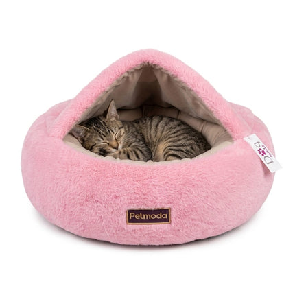 Petmoda Dog and cat Petmoda Soft Plush Covered Cave Pet Bed Ultra Soft Hooded Sleeping Bed for Cats 50 Cm Pink