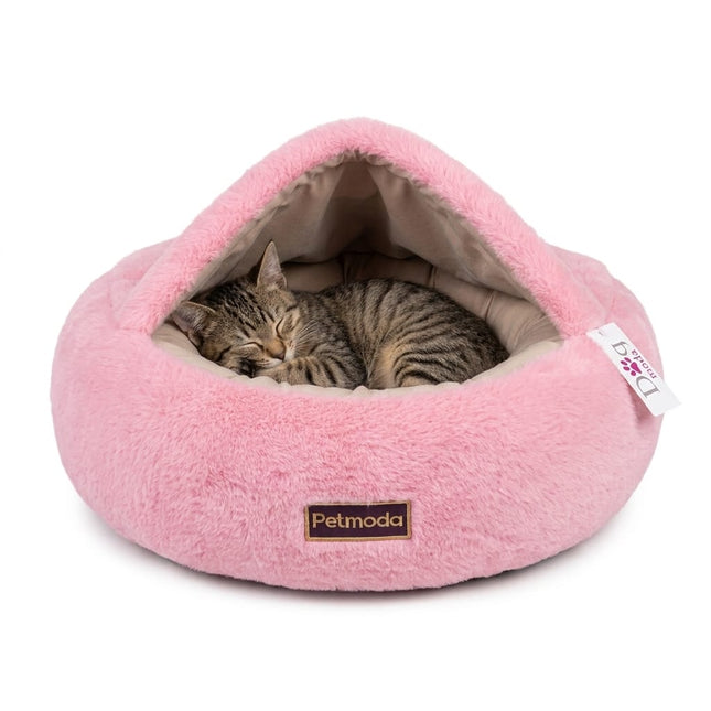 Petmoda Dog and cat Petmoda Soft Plush Covered Cave Pet Bed Ultra Soft Hooded Sleeping Bed for Cats 50 Cm Pink