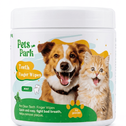 Pets Park Dog and cat Pets Park Mint Pet Teeth Cleaning Finger Wipes for Dogs And Cats 50 Pcs