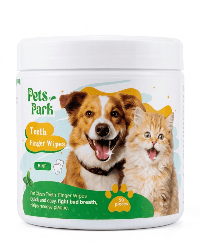 Pets Park Dog and cat Pets Park Mint Pet Teeth Cleaning Finger Wipes for Dogs And Cats 50 Pcs