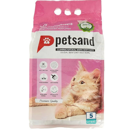 Petsand Cat Litter Petsand White Bentonite Clumping Cat Litter Baby Powder Scent 5 L