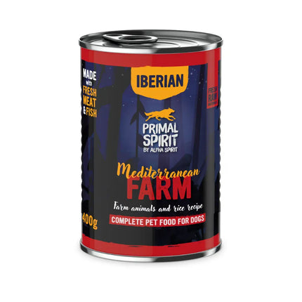 Primal Spirit Dog Primal Spirit Mediterranean Farm Iberian Wet Dog Food Farm Animals and Rice Recipe 400g