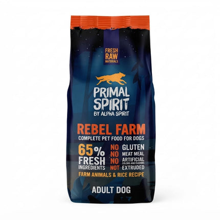 Primal Spirit Dog Primal Spirit Rebel Farm Adult Dog Food Farm Animals And Rice Recipe 65% Fresh Ingredients 12 kg