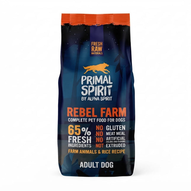 Primal Spirit Dog Primal Spirit Rebel Farm Adult Dog Food Farm Animals And Rice Recipe 65% Fresh Ingredients 12 kg