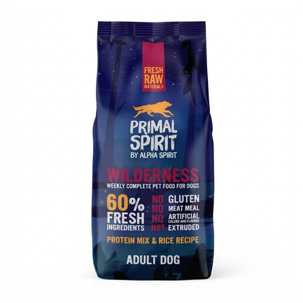 Primal Spirit Dog Primal Spirit Wilderness Adult Dog Food Protein Mix And Rice Recipe60% Fresh Ingredients 12 Kg