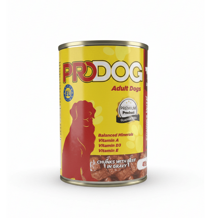 pro dog Dog Pro Dog Adult Dog Food Chunks with Beef in Gravy Complete Wet Food 415g