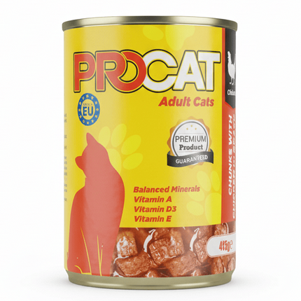 PROCAT Cat Pro Cat Adult Cat Food Chunks with Chicken in Gravy  Complete Wet Food 415g
