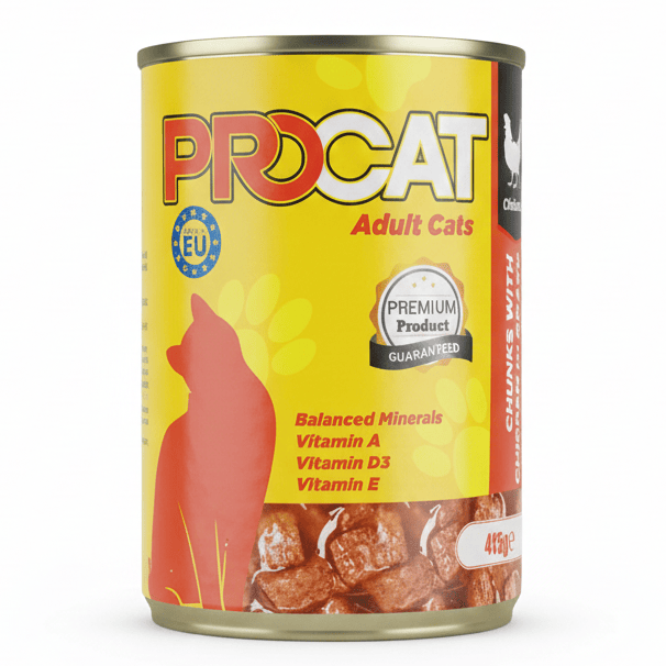 PROCAT Cat Pro Cat Adult Cat Food Chunks with Chicken in Gravy  Complete Wet Food 415g