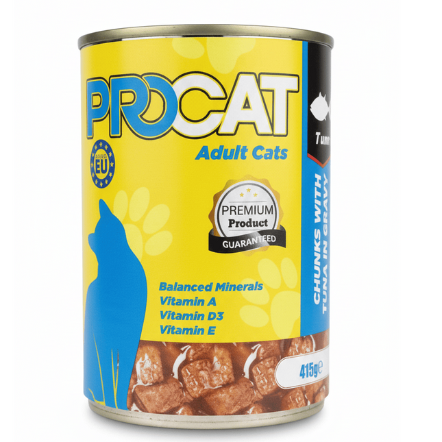 PROCAT Cat Pro Cat Adult Cat Food Chunks with Tuna in Gravy  Complete Wet Food 415g