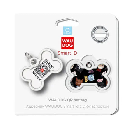 WAUDOG Smart ID QR Pet Tag Cats Bone Pattern 40×28 mm