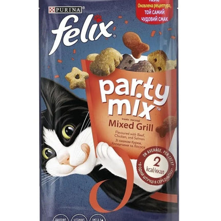 Purina Cat Purina Felix Party Mix Mixed Grill with Chicken Beef and Salmon 60 g Snacks Treats for Cats