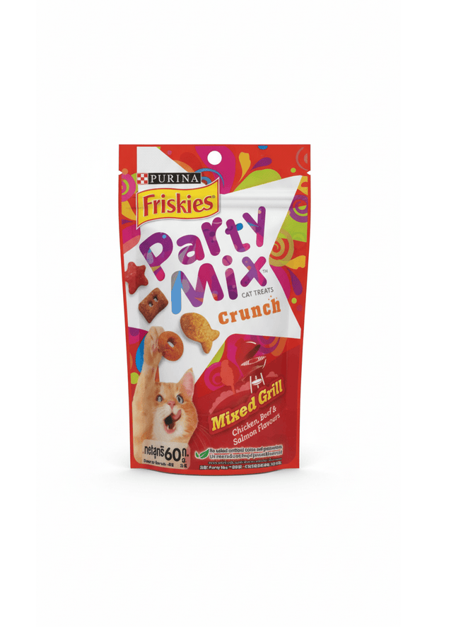 Purina Cat Purina friskies party mix  crunch mixed grill chicken for beef and salmon flavours