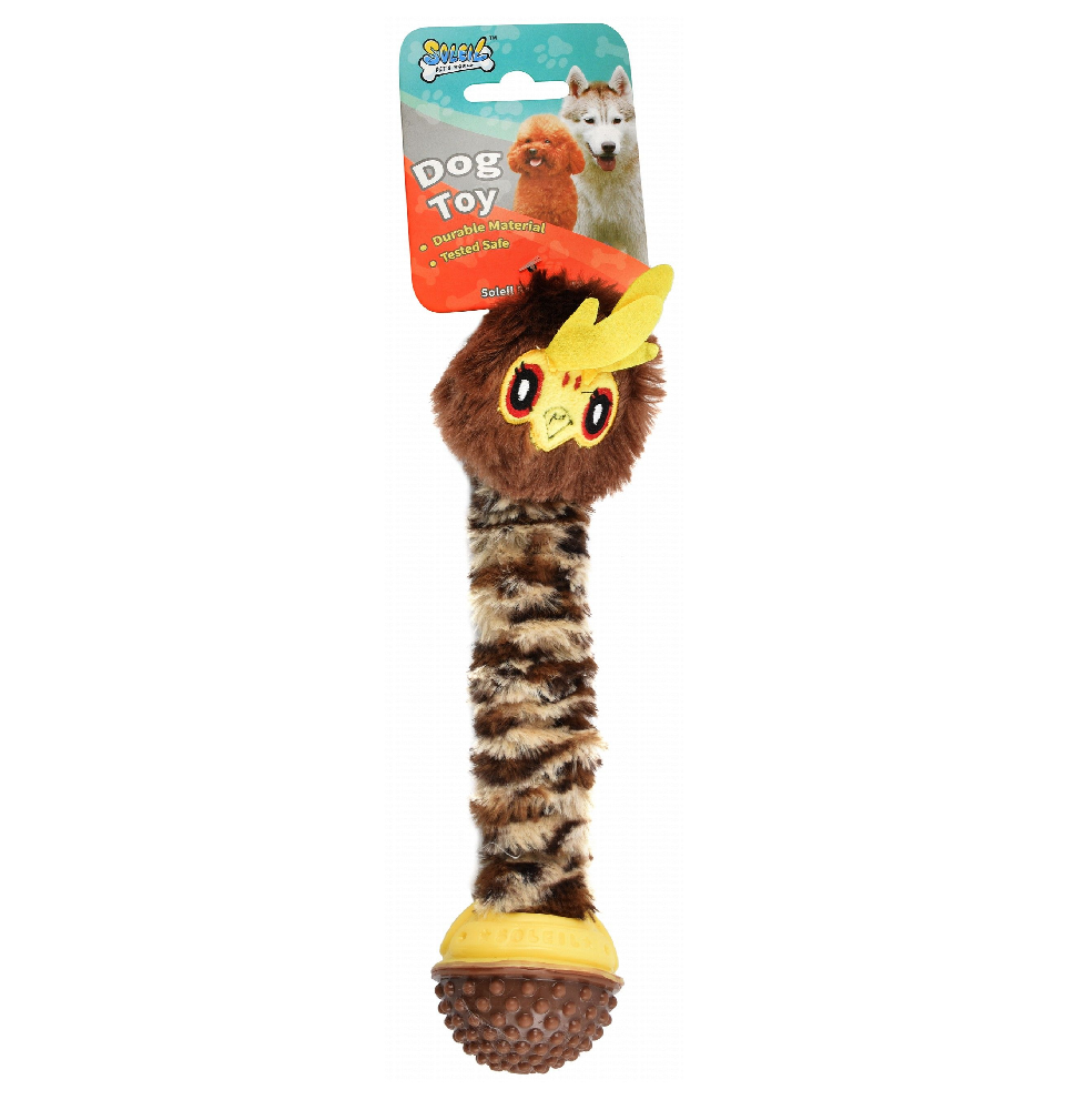 Soleil Brown and Yellow Owl Head Shaped Dog Tug Toy with Ball