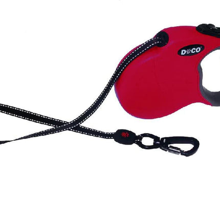 Doco small Red and gray 4m Reflective and Retractable Leash for Dogs Up to 10kg
