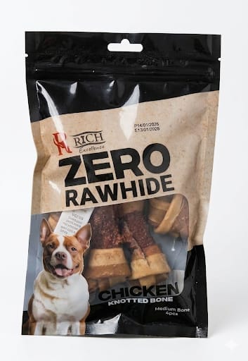 Rich Dog Rich treats zero rawhide with chicken knotted bone 4pcs