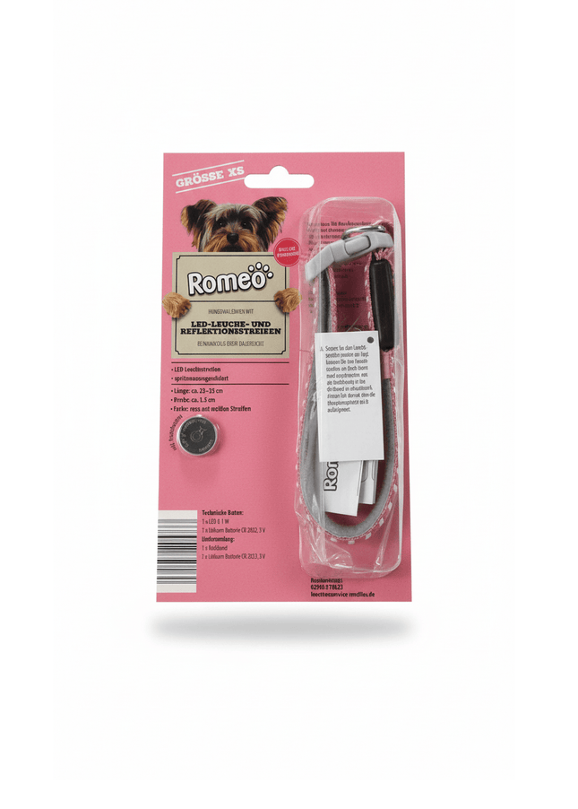ROMEO Dog Romeo Dog collar with LED light and reflective strips, flashing mode or continuous light Size XS