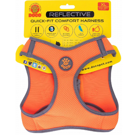 Doco X large Orange Reflective Quick Fit Comfort Dog Harness 52 to 58cm
